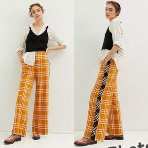 Maeve Anthropologie Orange Black Plaid White Leg Pants 0 Women